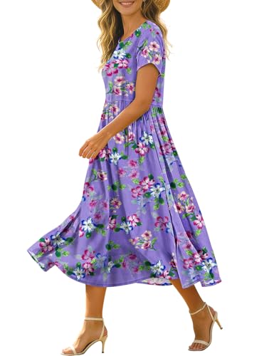 BOHOWE Elegant Floral Midi Dress for Women Summer Beach Vacation