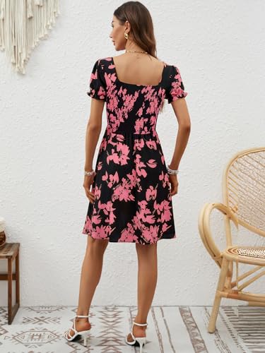 Image of Berydress Women's Summer Dresses 2026 Pockets Short Sleeve Square Neck Flowy A Line Casual Boho Smocked Mini Sun Dress