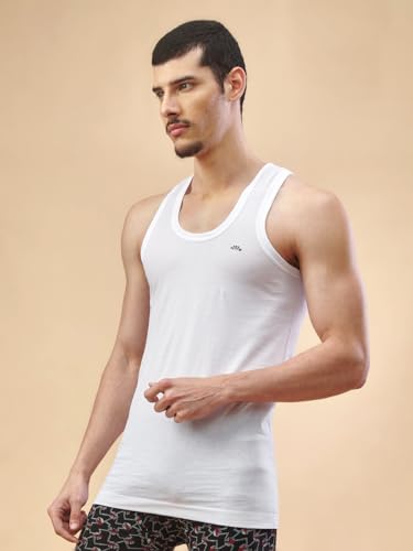 Image of Lux Nitro Round Neck Sleeveless Vest for Men | 100% Combed Cotton Undershirt | White Vest for Superior Comfort & Sweat Absorption Pack of 2