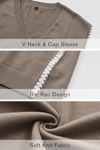 OUGES Womens Spring Summer Maternity Dress Clothes for Baby Shower Pregnancy Must Haves Cap Sleeve V Neck RIC Rac Knit Casual Midi Sweater Dress Business Outfits 2025 Vest(Coffee,L) — view 6
