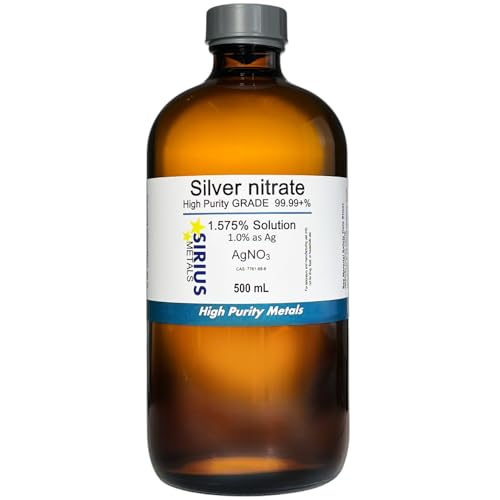 Silver Nitrate Solution (CAS# 7761-88-8) - 1.575% (w/v in Water) as AgNO3 (1.0% as Ag) - 99.99+% Purity: 500 mL in Amber Glass Bottle