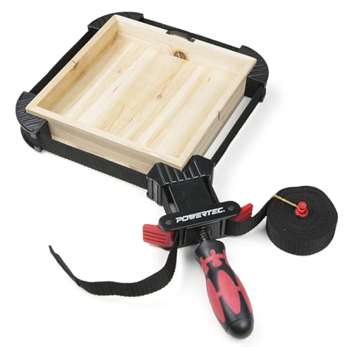 Image of POWERTEC 72208 Deluxe Quick Release Strap Clamp and Spring Clamps Set | Woodworking Frame Clamping Strap Holder with 10 Spring Clamps from 2 inch - 4 inch