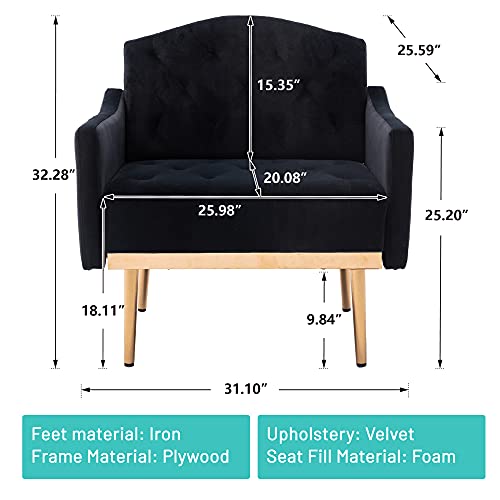Joybase Velvet Armchair, Mid Century Modern Accent Chair, Wood And Steel Armchair For Living Room, Bedroom (Black) #TOP6