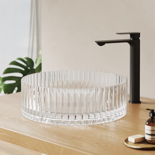 EMKE Vasque à Poser Ronde en Verre Cristal Trempé - Ø 40 cm,Transparent