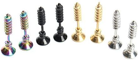 BronaGrand 5 Pairs Men Unisex Stainless Steel Piercing Cross Screws Hoop Earrings Ear Stud - Image 5