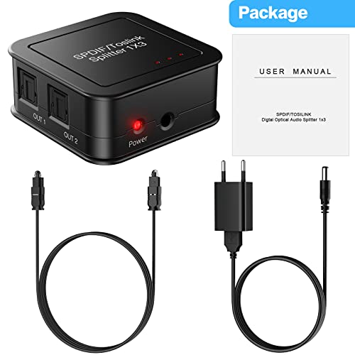 Digital Optical Audio Splitter, Spdif Toslink Optical Fiber Audio Splitter, 1 In 3 Out Toslink Splitter With Optical Cable, Support Dolby Digital & Dts 5.1 For Ps3 Blue-Ray Dvd Hdtv #TOP6