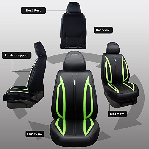 CAR PASS Fluorescent Green & Nappa Leather Seat Covers Full Set, with Backrest Cushion Protector Waist Protection Universal Fit for SUV Pick-up Truck, Automotive Vehicle Interior (Black Green) by CAR PASS - Used condition - Image 9