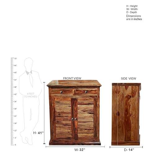 Image of Solid Sheesham Wood Shoe Rack Wooden with 2 Doors & 2 Drawer | Multipurpose Shoe Rack Stand Storage Cabinet Organizer for Home, Office, Entryway, Hallway & Living Room, Bedroom | Natural Finish