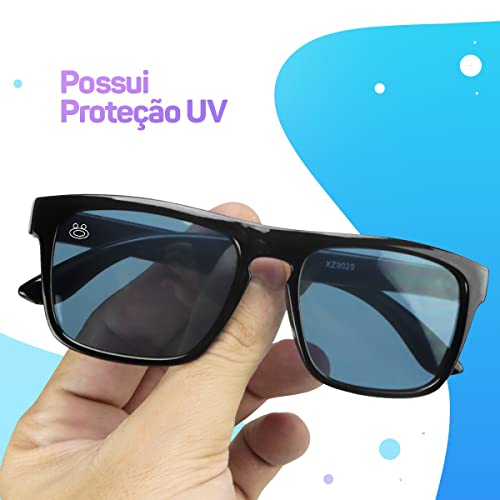 Óculos de Sol Infantil Quadrado, Preto, Proteção UV + Case Luxuosa Moda Kids Meninos, Meninas