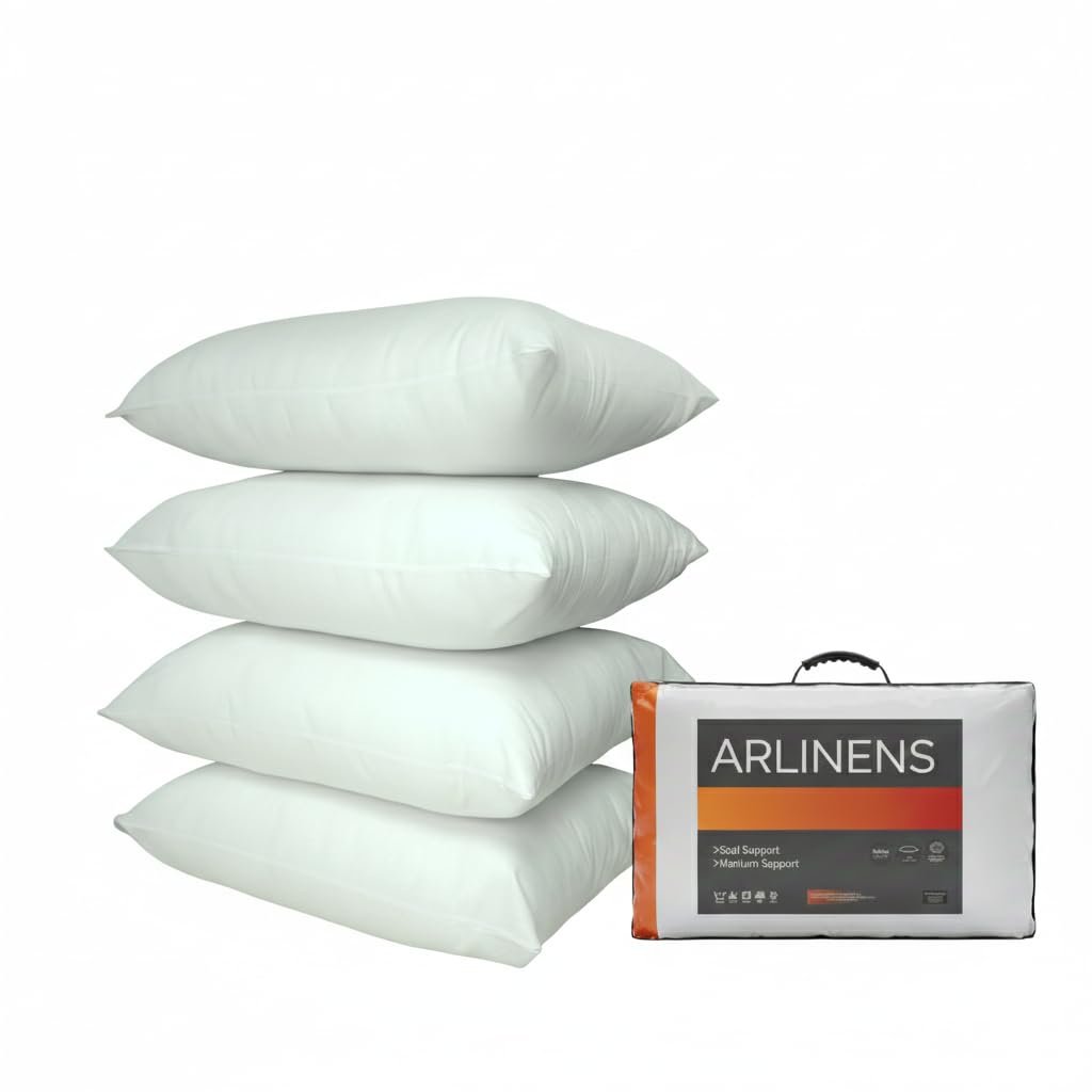 Arlinens White Virgin Hollow Fibre Standard Pillows-50X75 Cm -Standard Size Hotel Quality Soft Pillow For Sleeping - Bounce Back Support Bed Pillows -Hypoallergenic Soft Hollow Fibre (Pack Of 8)