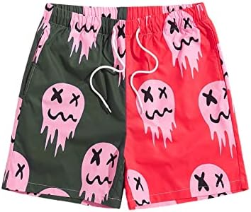 WDIRARA Men's Graphic Print Colorblock Drawstring Waist Active Pocket Shorts Multicolored L