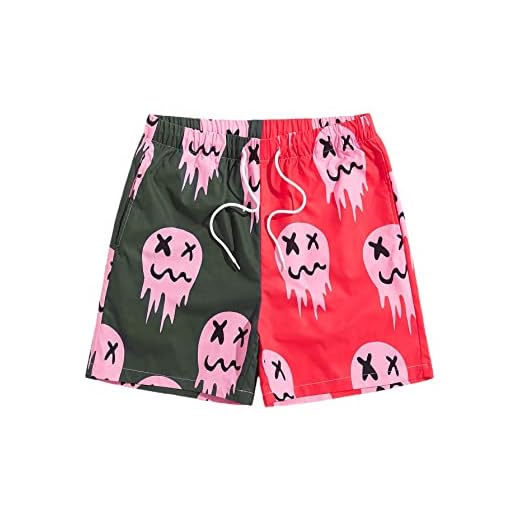 WDIRARA Men's Graphic Print Colorblock Drawstring Waist Active Pocket Shorts Multicolored L