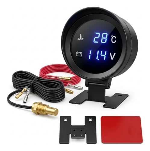 Voltímetro Automotivo Digital com Medidor de Temperatura 2 em 1 – Indicador de Tensão 12V/24V, Termômetro Veicular, Display LED/LCD, Monitor de Bateria Universal para Carros, Motos e Caminhões