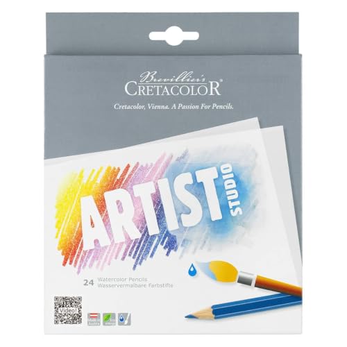 Image of Brustro Watercolour Paper Pad (300 GSM,A4,25% Cotton,Cold Pressed,15 Sheets) with Cretacolor Artist Studio Watercolor Pencils (Set of 24,Multicolor)|Ideal for Professional Drawing, Painting