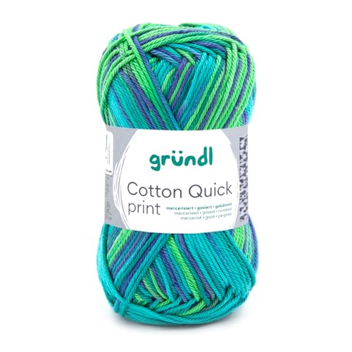 Gründl Wolle Cotton Quick print - dünne Wolle mit Farbverlauf zum Häkeln - Häkelgarn - Glänzend und hautfreundlich - 100% Baumwolle - 1 Knäuel 50 g / 125 m - Nadelstärke 3-4 - Grün