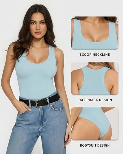 Image of Mangopop Women' Long Sleeve Ribbed Bodysuit Jumpsuits