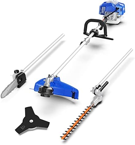 Wild Badger Power 4-in-1 Multifunctional Yard Care System; 26cc 2-Cycle Engine with String Grass Trimmer, Hedge Trimmer, Brush Cutter Blade and Articulating Pole Saw Attachments and Shoulder Harness