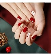 Yalice Christmas Press on Nails Short Square Xmas Fake Nails Snowman Santa Design False Nails Red...