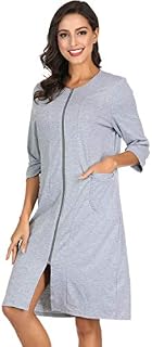 Womens Slim Fit Zip-Front Cotton Robe Zipper Bathrobe Grey 2XL