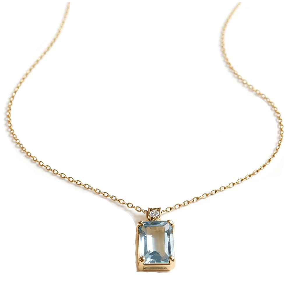 Collar de topacio Azul Natural para Mujer, Colgante Solitario de Piedras Preciosas genuinas con Cadena Ajustable, joyería de Piedra Natal Vintage Simple, Regalo para Ella romántica