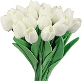 GIUSOBG Künstliche Tulpen Blumen 15 STK PU Real Touch Latex Künstliche Tulpen 34cm Künstliche Blumen Fake Tulpen Real Touch Blumen für Hochzeitszimmer Home Party Dekoration und DIY Decor (Weiß)