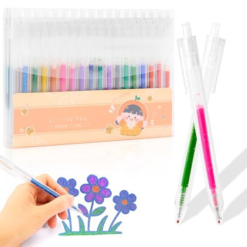 Gel Pens for Coloring - 36 Vibrant Colors Water-Based Food-Grade PP Retractable Glitter Sparkle Gel Pens Colored with Non-Toxic Ink and Thick Anti-Slip Barrels for Adult Coloring Books and Drawing