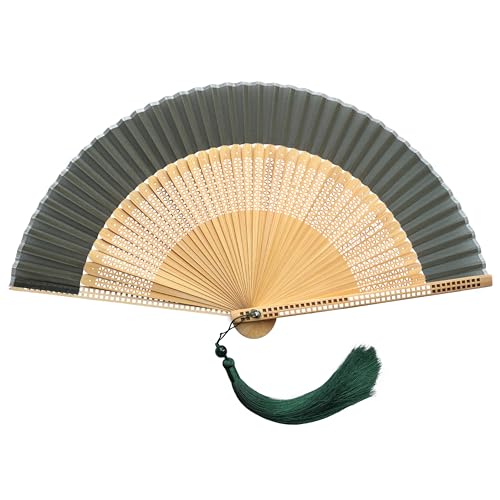 FANSOF.FANS Premium Floral Silk Fabric Border Handheld Folding Fan with