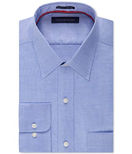 Tommy Hilfiger Men's Dress Shirt Regular Fit Non Iron Solid, Blue, 15.5