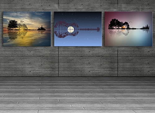 L-216 Abstract Guitar Wall Art, Tree Island Wall Art Canvas Prints Musical Themed Canvas Picture, Modern Home Music Décor Hd Printed Artwork Poster Framed For Home Living Room Framed Ready -24X36Inch #TOP3