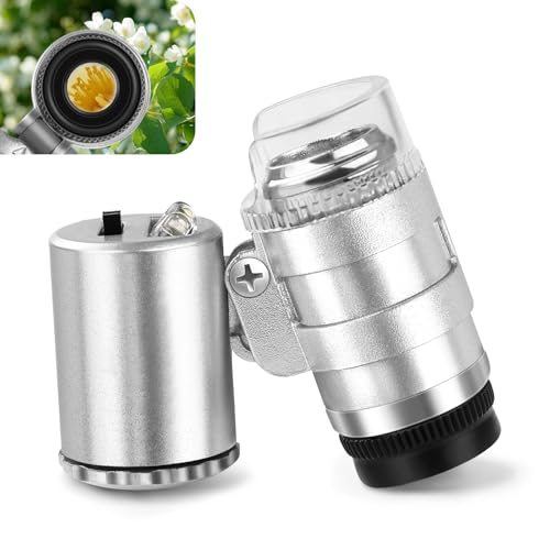 JUOIFIP 60X Juwelier Lupe mit Licht Mini Mikroskop Taschenmikroskop Edelsteinelupe mit LED/UV Licht Trichome Lupe Handy Mikroskop Vergrößerungsglas für Enge Arbeit Schmuck Münzen Briefmarken