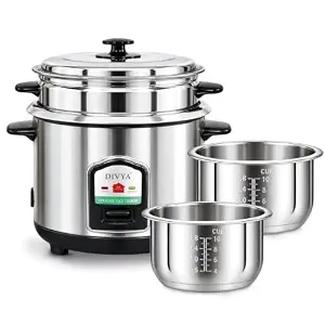 Buy DIVYA Double Pot 1.8 L 700W Stainless Steel Electric Rice Cooker | Double Inner Pot, Cook & Keep Warm, 304 SS Body, Steamer Tray Included, Made in India Online at Low Prices in India - Amazon.in - Image 2