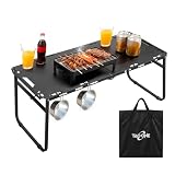TAO ONE アウトドアテーブル 折りたたみ 103×49×45cm キャンプテーブル 軽量 スチール製 コンパクト収納 BBQ 調理台 耐熱・耐久 携帯バッグ付き ブラック
