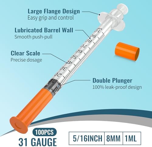 1ml 31G in in / 8mm(5/16인치), 실험실 및 식물용 액체 측정, 개별 포장, 100팩 — 사진 4