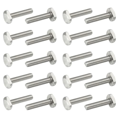 Image of PATIKIL M8 x 40 mm T Slot Bolts, 20 Pcs 304 Stainless Steel Drop-in Bolt T Shape Stud Sliding Screw Metric Thread Hammer Head Bolt for T Track, Silver