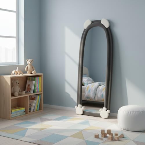 Image of APRODZ Full Length Bear Dressing Mirror | Floor Standing Full Body Mirror with Cute Bear Frame | Decorative Bedroom & Clothing Store Fitting Mirror for Home, Kids Room & Studio