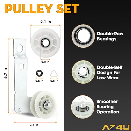 For Maytag MEDE500VW1 MEDC215EW1 MEDB835DW3, Whirlpool Duet WED9150WW1, 9050XW1 WGD9200SQ0 WGD8600YW1 GEW9250PW1 WED9400SW2 WED9200SQ0 Replaces Dryer Maintenance Kit & Idler Pulley, Belt, Drum Roller by AZ4U - Used condition - Image 3