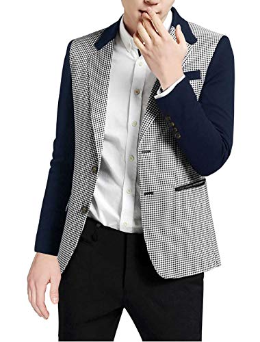 uxcell Men's Plaid Pattern Button Down Slim Fit Casual Jacket Blazer Navy Blue M US 40