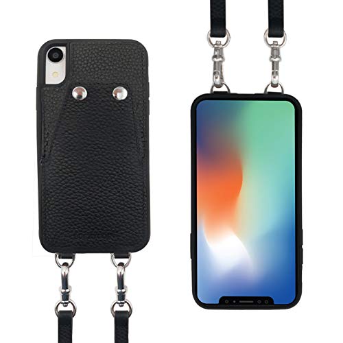 Luckycoin Crossbody Case Iphone Xr Pebble Leather Purse Wallet Detachable Adjustable Leather Strap Card Holders Pocket With Button For Cards Safty Compatible With 2018 Iphone Xr 6.1 Inch Black #TOP5