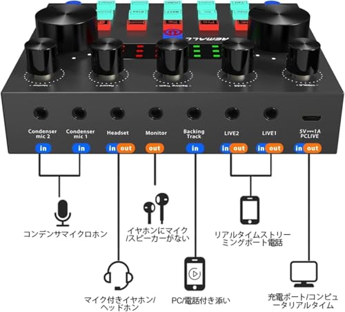 カラオケセット家庭用 ボイスチェンジャー マイク サウンドカード 配信機材 Cotumned v8 sound card with condenser mic set ライブ配信用機材 PA マルチトラックレコーダー レコーディング機材 デジタルミキサーYouTube Tiktokなど生放送/Phone iPhone iPadスマホ/PC用 日本語カンチレバー