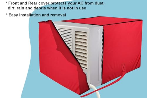 Image of Stylista Window ac Cover Suitable for O-General 1.5 Ton AXGB18CHAA-B, Red Color Elastic fit Cover for Front and Rear of Window Ac