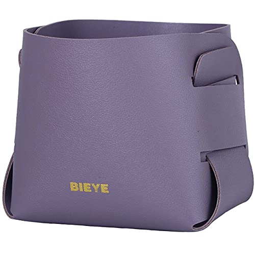 Bieye LSB009 Collapsible Leather Storage Bin Decorative Desk Organizer for Jewelry Makeup Pen Pencil Glasses Remote Controller Storage (Pastel Purple, 4" WX4 LX4 H)