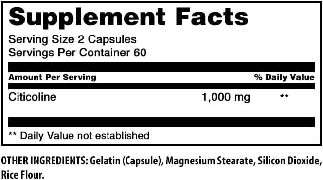 Amazing Formulas Citicoline Supplement | 1000 Mg per Serving | 120 Capsules | Non-GMO | Gluten-Free | Made in USA - Image 4