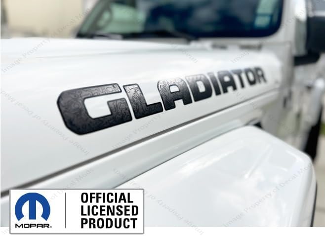 Gladiator Hood Graphic Vinyl Decal fits Jeep Wrangler JL/JT (2018-2026) Matte Black with topo Lines and Black Outline (Set of 2) - CB | UV1A2