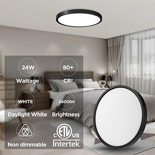 Taloya 12 Inch 24W Flush Mount Round Ceiling Light Fixture, Low Profile Day Light White, Black Close To Ceiling Light For Bedrooms, Living Room, Kitchen,Non-Dimmable #TOP1