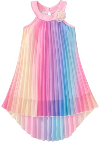 Toddler Girls Rainbow Ombre Halter Dress, Sleeveless Pastel Gradient Summer Sundress Kids Flowy A-Line Princess Outfits 5-6 Years 5209