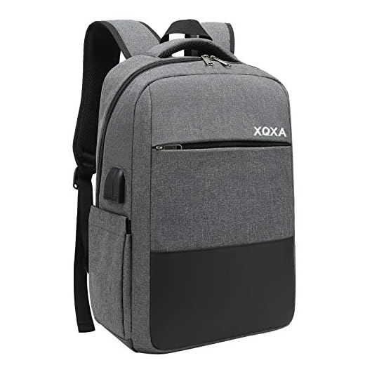 XQXA Mochila Unisex Impermeable para Ordenador Portátil de hasta 15.6 Pulgadas, con Puerto USB, Conector para Auriculares y Bolsillo Antirrobo. para los Estudios, Viajes o Trabajo - Gris