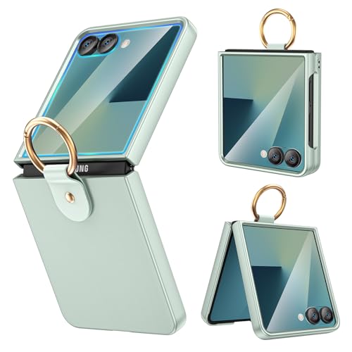 Ruky for Galaxy Z Flip 7 Ring Case, Hard PC Ultra-Thin Anti-Scratches Shockproof Slim Protective Phone Case Girls Women Covers for Samsung Galaxy Z Flip 7, Mint Green