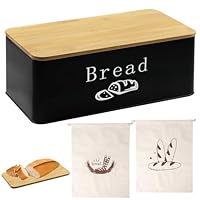 Brotkasten Schwarz Brotaufbewahrung Brotbox - KüChe Brotkasten mit Bambus-Schneidedeckel Brotaufbewahrung Langlebiger geräumiger Brotbox Schwarz Matt Wird mit Einem Holzdeckel und Einem Brotbeutel