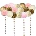 19 Pcs Pink and Gold Tissue Paper Flowers Pom Poms Lanterns and Garland for Baby Shower Party Decoration