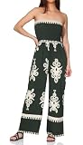 Hailys Damen Viskose Jumpsuit Bandeau Overall Einteiler trägerlos mit Ornamentmuster Ja44nina YS PO2408039 1 Khaki Div (7210) M